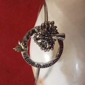 Live in the moment bangle bracelet dove & the tree of life.
